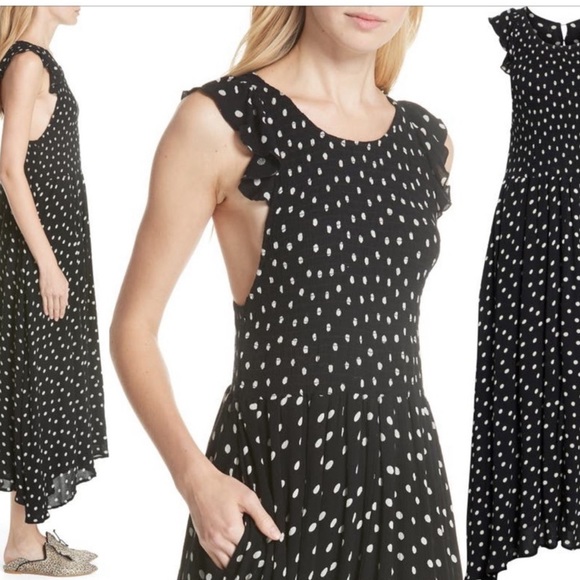 Free People Chambray Butterflies Dot Midi Ruffle Dress in Black size XS - Picture 2 of 13